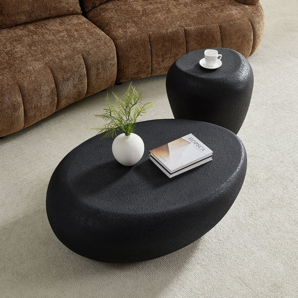English Elm 2-pc Fiberglass Organic Rock Coffee Table Set Sculpted Matte Elliptical Living Room W2582S00207