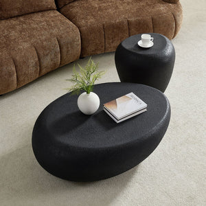 English Elm 2-pc Fiberglass Organic Rock Coffee Table Set Sculpted Matte Elliptical Living Room W2582S00207