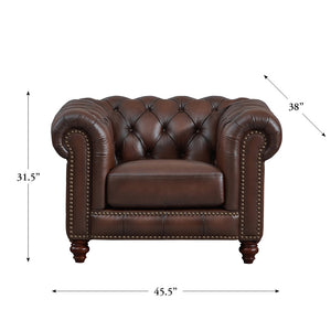 English Elm Alton Chesterfield Top Grain Leather Chair with Button-Tufted Back, Rolled Arms & Solid Wood Bun Feet B2705P211739