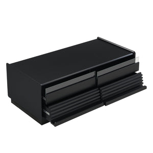 English Elm U-Can Vintage-Inspired Rectangle Coffee Table With 4 Drawers & 2 Shelves, Stylish Glass Accents N724P286421B-GIGA