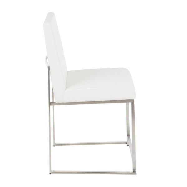 English Elm High Back Fuji Contemporary Dining Chair Set - Stylish White Faux Leather & Stainless Steel Design B202P223565