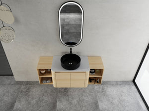 English Elm 54'' Wall-Mounted Bathroom Vanity With Elegant Ceramic Sink, Soft-Close Doors, Modern Shelving & More! W999S00476