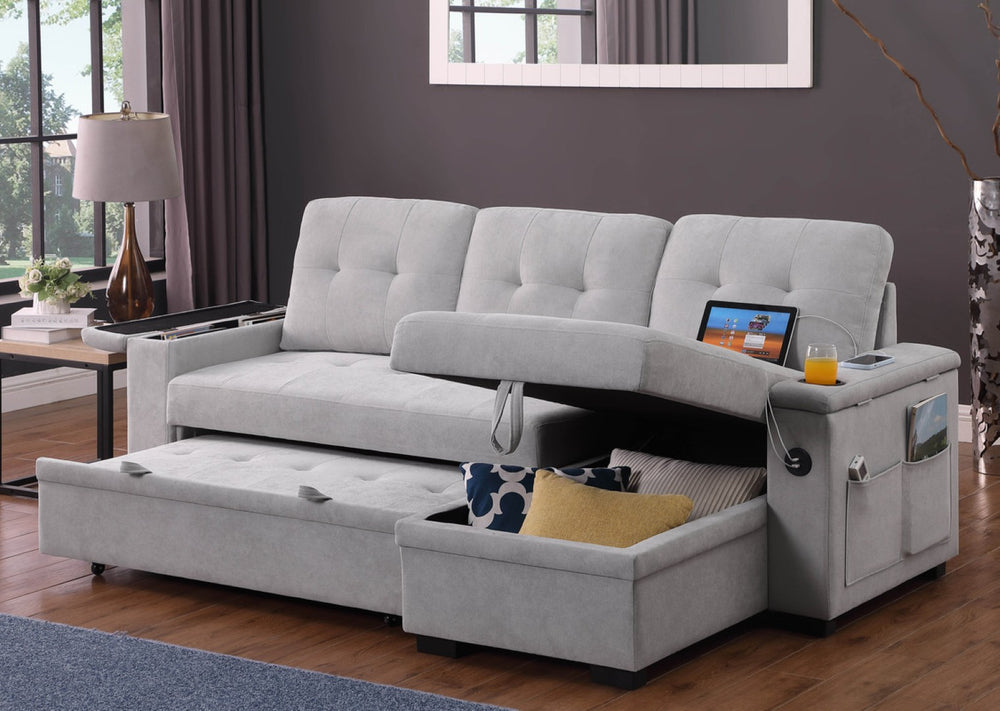 English Elm Ashlyn Sleeper Sectional with Storage Chaise Usb Charging Pocket Coil Woven Fabric B061S00950