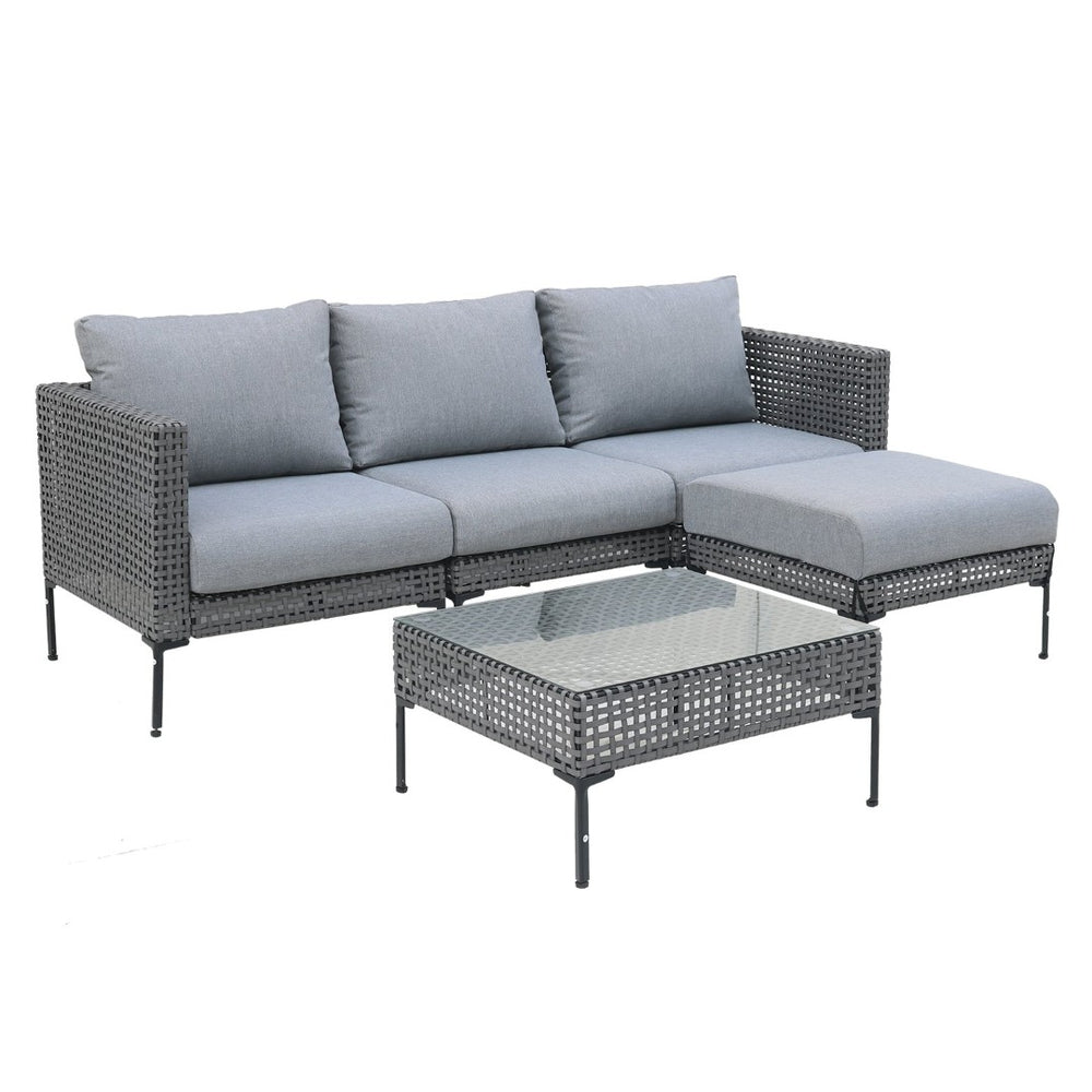 English Elm 4-piece L-shaped Aluminum Outdoor Sectional with Wood Grain Finish and Washable Cushions T5880S00017