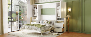 English Elm Queen Murphy Fold Down Wall Bed with Wardrobe Drawers and Shelves for Guest Rooms White LP000909AAK-2