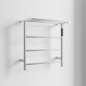 English Elm Heated Carbon-Fiber Towel Rack with Top Shelf and Timer, Rapid 3–7min Warmth, IPX4 Waterproof Brushed Nickel T3177P305028