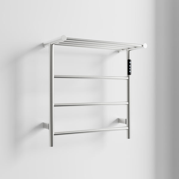 English Elm Heated Carbon-Fiber Towel Rack with Top Shelf and Timer, Rapid 3–7min Warmth, IPX4 Waterproof Brushed Nickel T3177P305028