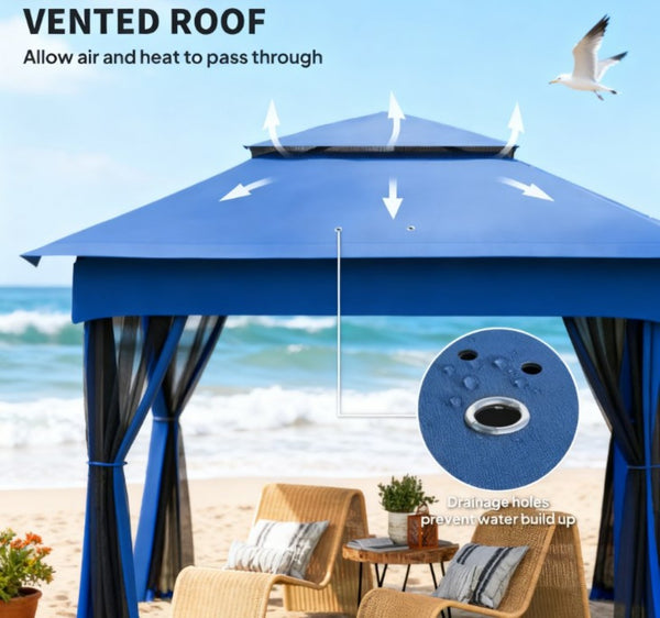 English Elm Sturdy Pop up Canopy Gazebo with Vented Roof Mesh Netting and Steel Frame T3971P426142
