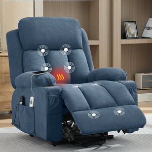 English Elm Swivel Rocker Recliner with Massage Heat and Usb Port for Living Room Comfort Blue W1521P425520