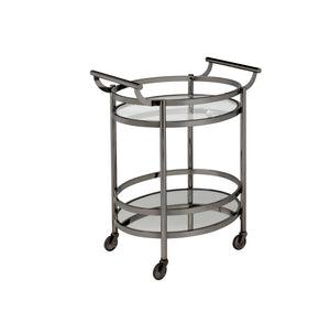 English Elm Lakelyn Oval Clear Tempered Glass Serving Cart with Black Nickel Frame, Mirror Base & Casters - Stylish Mobile Bar Cart, 25"x19" Shelves B2726P296468