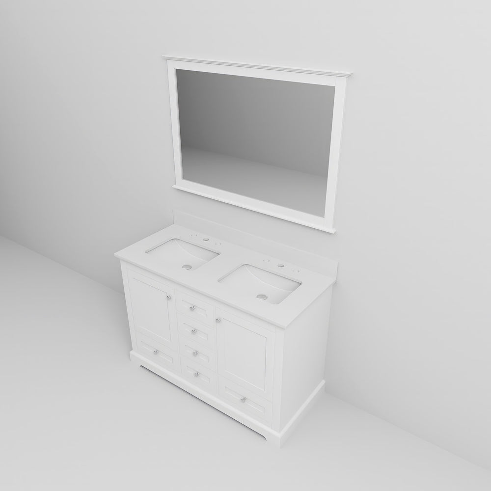 English Elm White Double Bath Vanity 48" W x 22" D with Cultured Marble Top, Soft-Close Drawers & 46" Mirror B2731S00728
