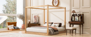 English Elm King Canopy Platform Bed with Support Legs, Sturdy Pine & MDF Slat Base for Cool, Fresh Mattress Natural WF309290AAM