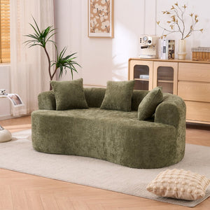 English Elm Crescent-shaped Cloud Sofa Three Seat Low Profile Chenille Living Room Curved Couch Green W2012P375728