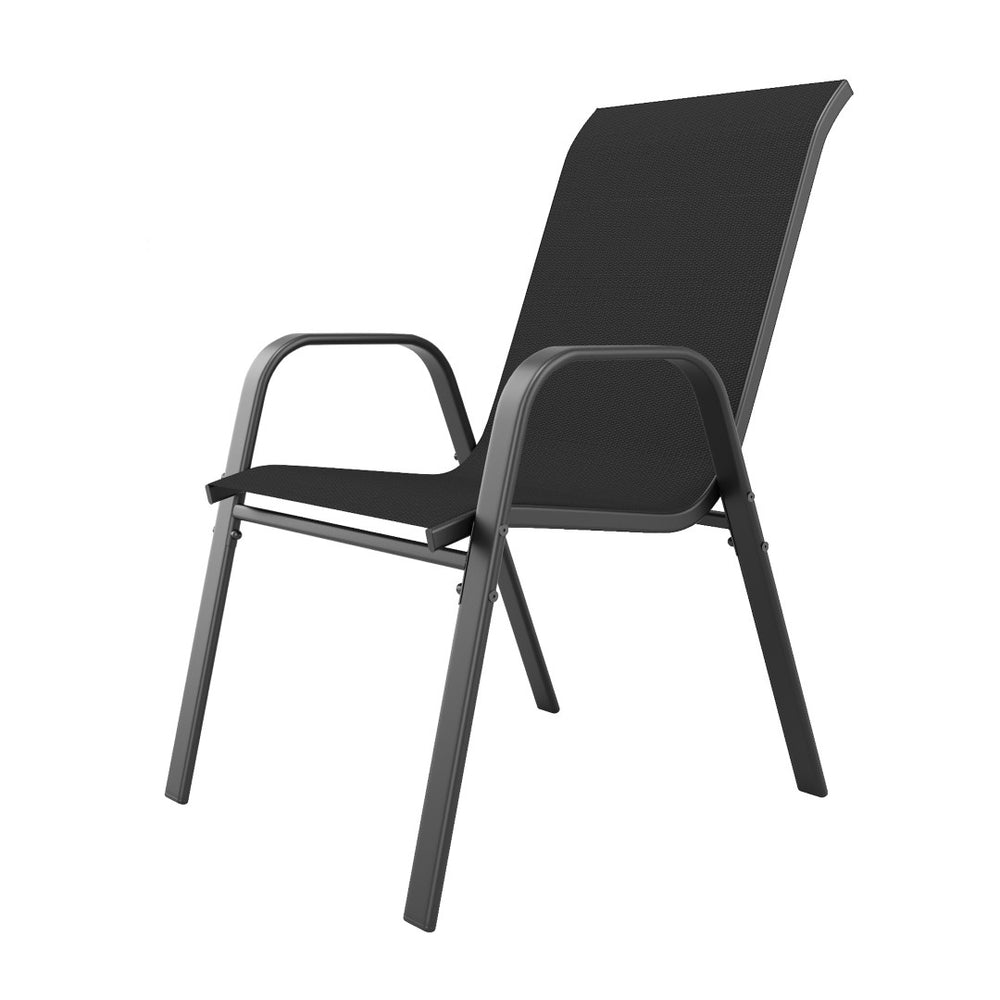 English Elm 6-piece Outdoor Dining Chair Set Ergonomic Teslin Fabric Powder Coated Metal Patio Seating Black W3979P392987
