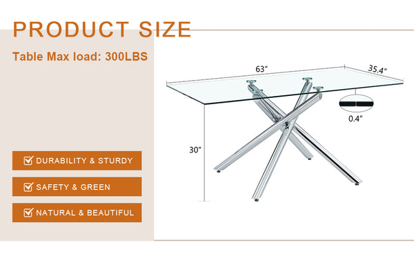 English Elm Large Modern Minimalist Rectangular Glass Dining Table With Chrome Legs - Elegant & Versatile Design W1151S03734