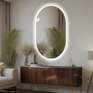 English Elm 48*30 Smart LED Touch Mirror Antique Silver – Anti-Fog, Shatter-Resistant Vanity Mirror with 3 Color Temps and Dimmable Lighting W2709P380618