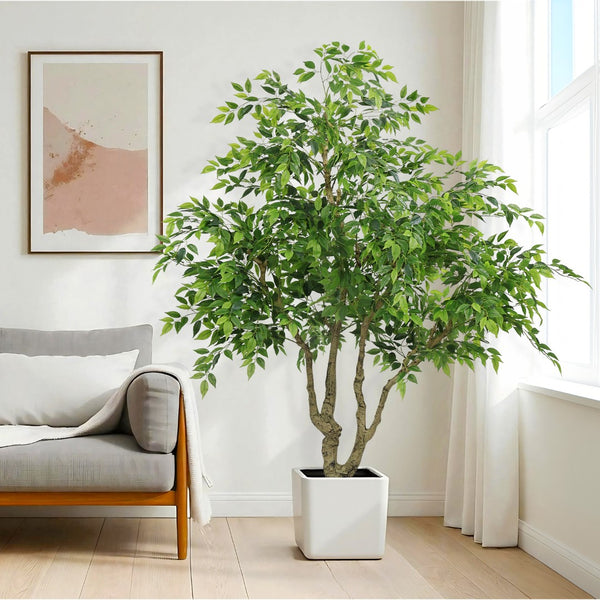 English Elm 7ft Artificial Banyan Tree Sculpted Trunk Silk Foliage Large Indoor Statement Plant W2945P458774