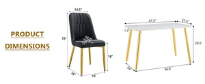 English Elm Table and Chair Set Marble Glass Top Gold Legs with Four Pu Leather Dining Seats W1151S04634