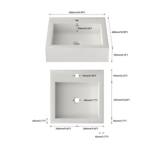 English Elm Bathroom Square Solid Surface Vessel Basin Matte Finish Minimalist Vanity Sink T3785P491214