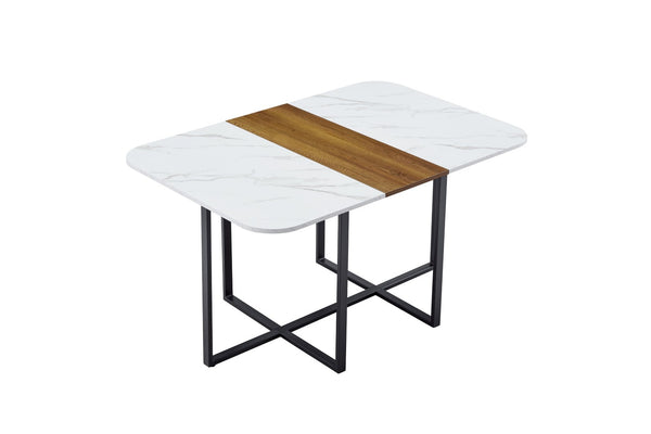 English Elm 7-piece Rectangular Dining Set Faux Marble Velvet Chairs Modern Apartment Table W3875S00133