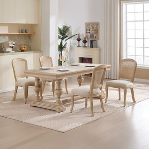 English Elm French Country Dining Chairs Set Of 2, Upholstered Rattan Back Accent Chairs For Dining & Living W3426P324538