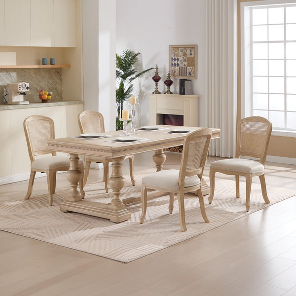 English Elm French Country Dining Chairs Set Of 2, Upholstered Rattan Back Accent Chairs For Dining & Living W3426P324538