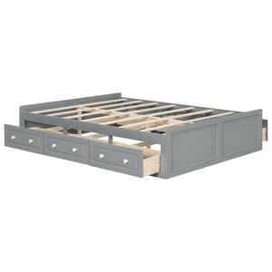 English Elm Wood Queen Platform Bed Solid Pine Frame Six Storage Drawers No Box Spring Needed Gray N709P241723E-1