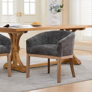 English Elm Mid Century Barrel Accent Chair Chenille Upholstery Rubberwood Legs Dining Room Gray W1143P449341
