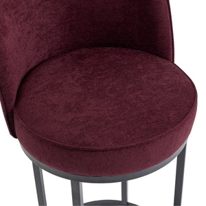 English Elm Counter Height Barstools Set of 2 Linen Upholstered Barrel Seat with Iron Legs Wine Red W395P410434