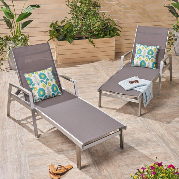 English Elm Christopher Knight Home® - OXTON Chaise Lounge with Breathable Nylon Mesh, Ergonomic Recline and Sleek Low-Profile Design for Comfort Grey 62753.00MP2