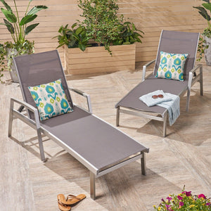 Christopher Knight Home® - Noble House - Oxton Outdoor Mesh And Aluminum Chaise Lounge - Set Of 2