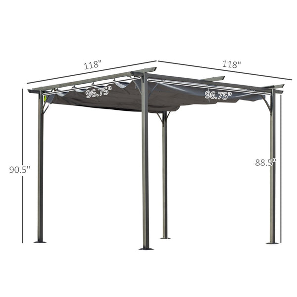 English Elm Metal Pergola with Retractable Canopy Uv Resistant Steel Frame Outdoor Patio Shade T3971P426097