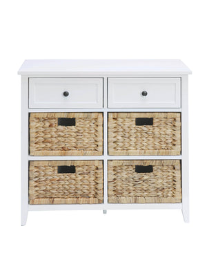English Elm Flavius Console Cabinet with Six Storage Drawers, Basket-Front Rustic Charm & Smooth Glide Hardware for Stylish Organization White 34 L x 16 W x 11 H B2726P252319