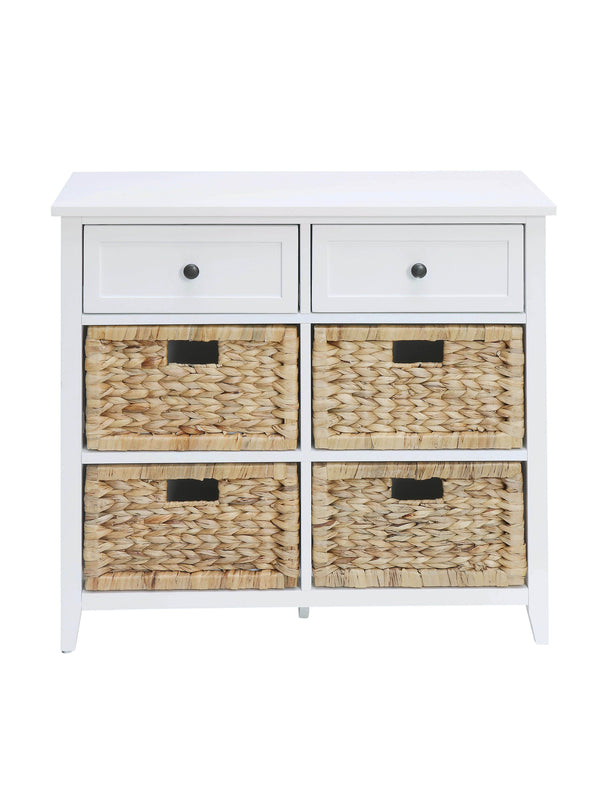 English Elm Flavius Console Cabinet with Six Storage Drawers, Basket-Front Rustic Charm & Smooth Glide Hardware for Stylish Organization White 34 L x 16 W x 11 H B2726P252319