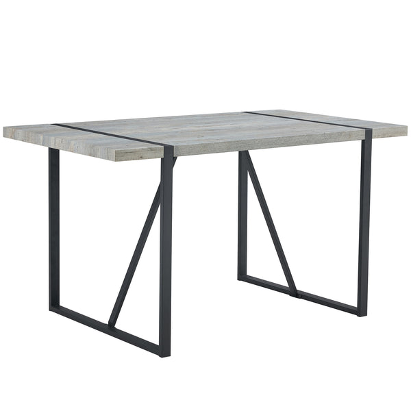 English Elm Industrial Rectangular MDF Light Gray Patterned Dining Table for 4-6 with 1.5" Top & Sturdy Black Metal Legs W1151P209828