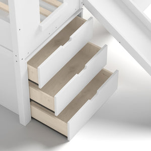 English Elm Full Size Metal Loft Bed with Stair Storage Shelves Bookshelf for Dorms Bedroom W1580S00395