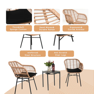 English Elm 3 Pieces Of Luxury Outdoor Wicker Furniture Set - Chic Bistro Table & Chairs For Small Spaces! W2337P180765