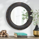 Christopher Knight Home® - Noble House - Dodds Handcrafted Boho Studded Croco Leather Round Wall Mirror, Dark Brown