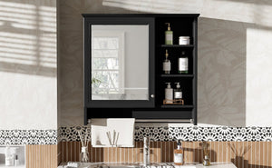 English Elm 30 Inch Wall Mount Mirror Cabinet Mdf Storage with Soft Close Hinges Bathroom Vanity Black N710P186086B