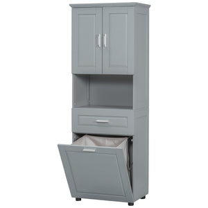 English Elm Tall Bathroom Cabinet with Tilt-Out Laundry Hamper, Adjustable Shelves, Anti-Tip Design & Large Storage Grey WF323481AAE