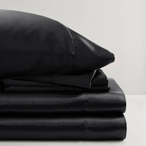 English Elm 7 Luxury Split King 7-Piece Black Satin Sheet Set – 100% Polyester, Deep Pockets, Silky Smooth Feel B035P319698