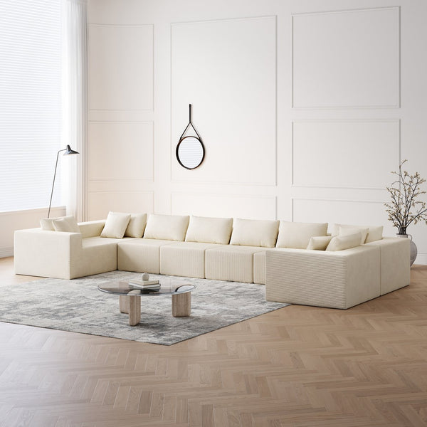 English Elm 188-Inch Corduroy Modular L Shaped Sectional Sofa with Extra-Wide Seating, No Assembly Required Beige W834S00471