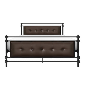 English Elm 1pc Jayla Full Platform Bed Black Metal Frame with Brown Faux Leather Button-Tufted Headboard Footboard 77.75" B011P364407