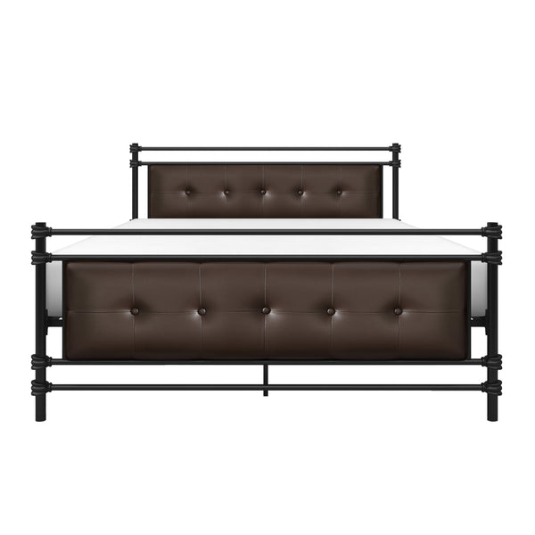 English Elm 1pc Jayla Full Platform Bed Black Metal Frame with Brown Faux Leather Button-Tufted Headboard Footboard 77.75" B011P364407