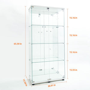 English Elm Tempered Glass Display Cabinet With Bluetooth Led Light, Locking Door, Mirrored Back – Stylish Storage! W3155S00016-GIGA