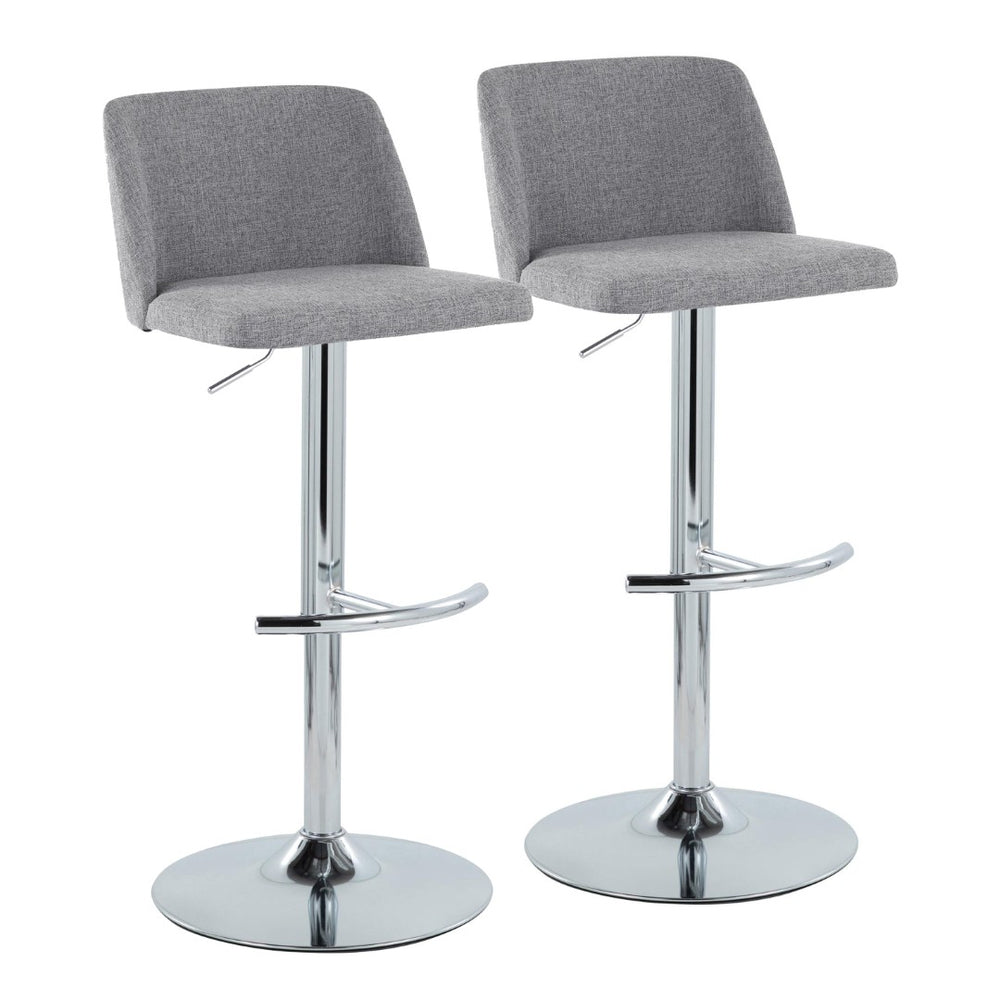 English Elm Toriano Adjustable Barstool Set Of 2 In Grey Fabric With Chrome Base - Modern Style & Comfort! B202S01042-GIGA