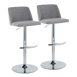 English Elm Toriano Adjustable Barstool Set Of 2 In Grey Fabric With Chrome Base - Modern Style & Comfort! B202S01042-GIGA