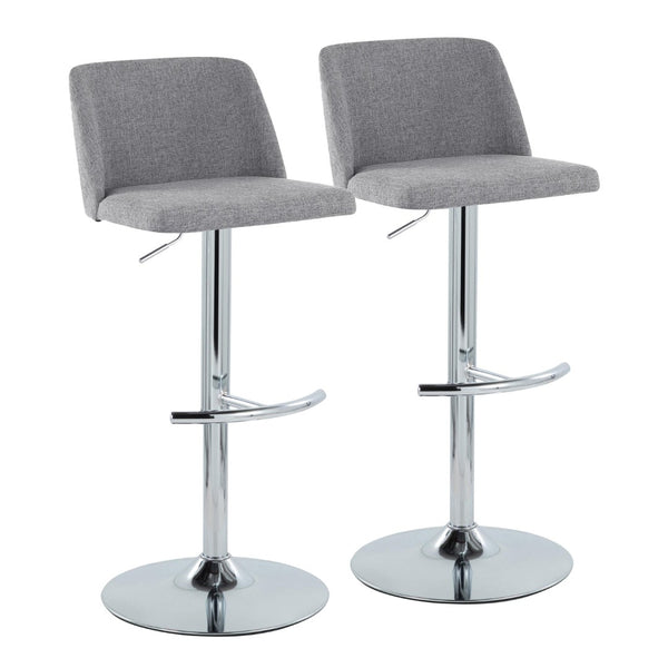 English Elm Toriano Adjustable Barstool Set Of 2 In Grey Fabric With Chrome Base - Modern Style & Comfort! B202S01042-GIGA