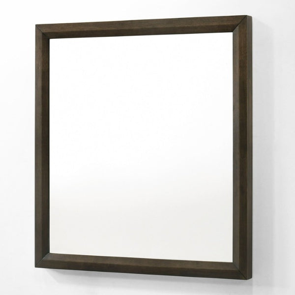 VIG Furniture Manhattan Brown Oak Mirror — 40"X42" Contemporary Solid Wood Frame, Minimalist Warm Elegance VGMA-BR-127-MIR-CRY