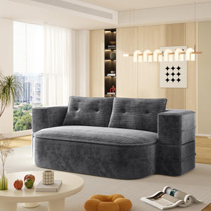 English Elm 78.7" Modern Foldable Corduroy Sofa Bed with 2 Plush Pillows, 2-in-1 Convertible Sleeper and Blanket DARK GREY W3219P317386